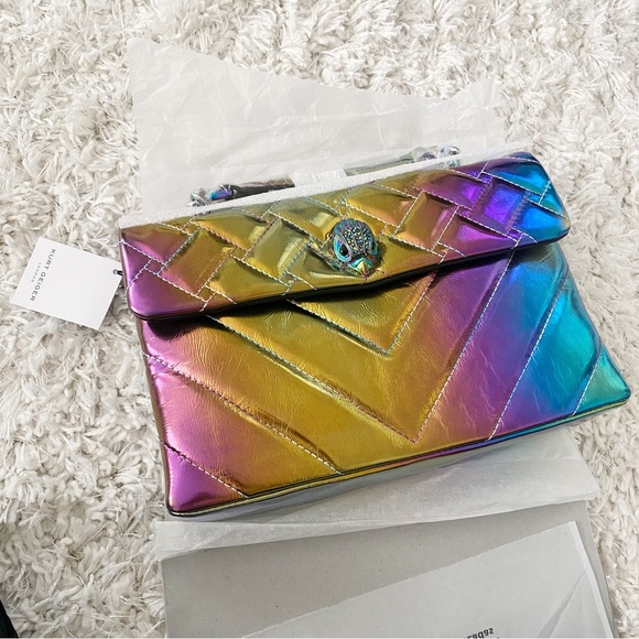 Kurt Geiger London Kensington X Leather Shoulder Bag NWT Rainbow Metallic Ombre - Picture 8 of 10